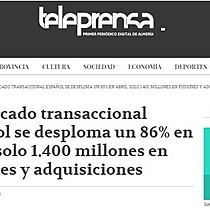 El mercado transaccional espaol se desploma un 86% en abril: solo 1.400 millones en fusiones y adquisiciones